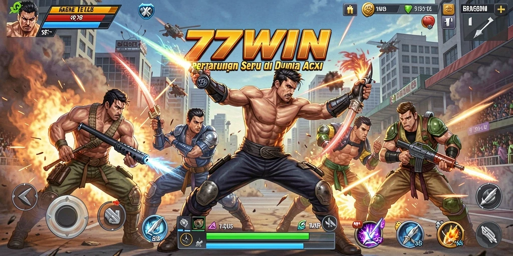 Screenshot gameplay 77WIN yang menunjukkan aksi pertarungan yang menegangkan.