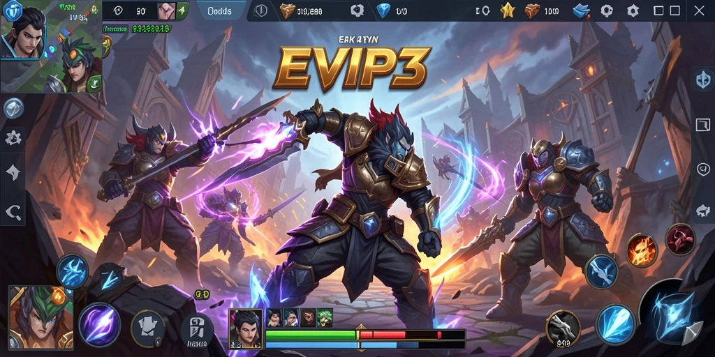 Tampilan gameplay seru dalam EVIP3 dengan strategi MOBA yang mendebarkan.