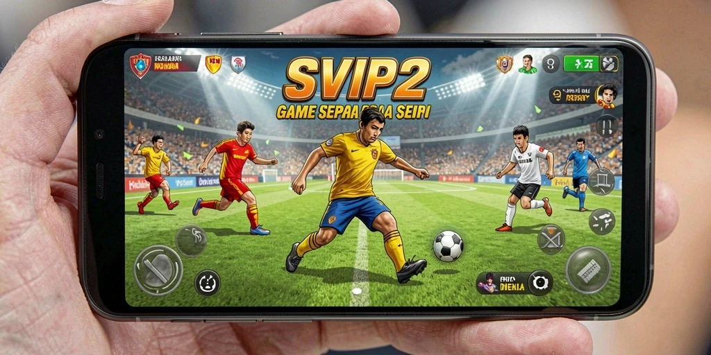 Tangkapan layar dari gameplay <strong>SVIP2</strong> menunjukkan aksi seru di lapangan sepak bola.