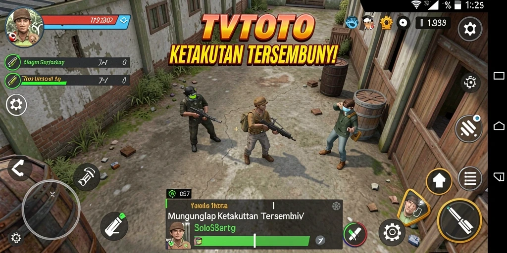 Screenshot gameplay TVTOTO menampilkan suasana mencekam dan karakter horor yang menyeramkan.